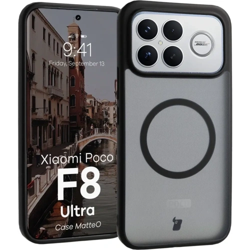 Etui z pierścieniem magnetycznym Bizon Case MatteO do Xiaomi POCO F8 Ultra przydymione-czarne